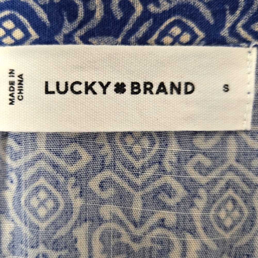 Lucky Brand Boho Midi Shirt Dress Blue Button Front Elastic Waist Size Small - Picture 11 of 15